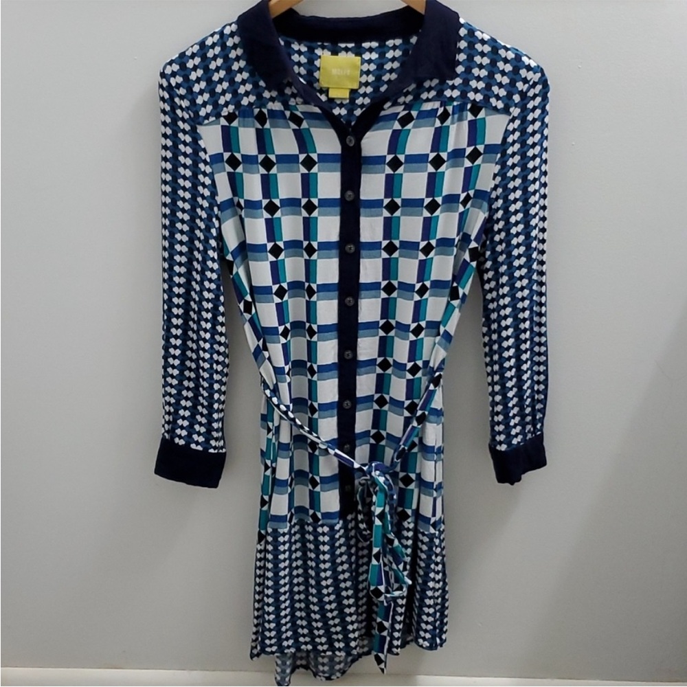 Anthropologie Maeve Geometric Pattern Button Down Dress in Size 8 - Picture 2 of 5